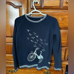 Crew Neck Navy Sweater with Bicycle & Bird Graphic